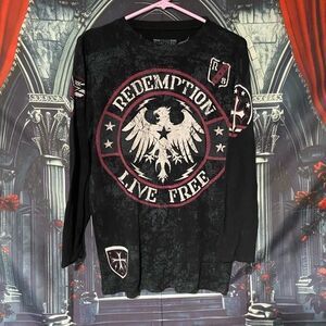 Raw State Redemption Shirt Men's M Black Eagle Affliction VTG Biker Grunge Goth